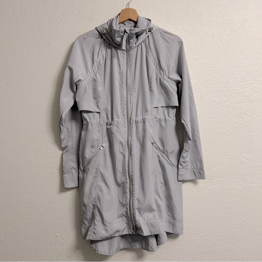 Athleta Gray Long Windbreaker with Hood, Size XS